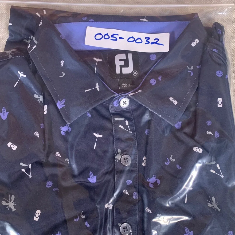 FootJoy Mens XL Navy Seafood Boil Lobster Crab Print Golf Polo Shirt 29191